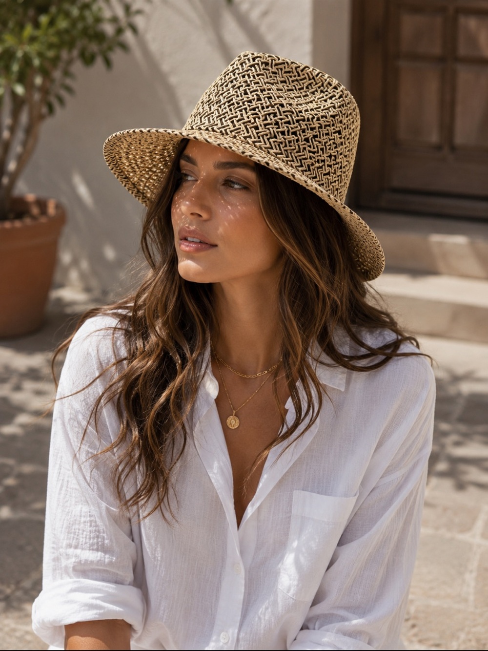ShopEvelynne Natural Straw Wide Brim Fedora Hat